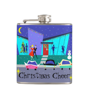 Retro Holiday Party Christmas Cheer Flask