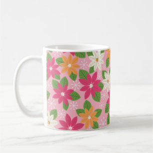 Retro Holiday Poinsettia -Pink Green Orange Coffee Mug