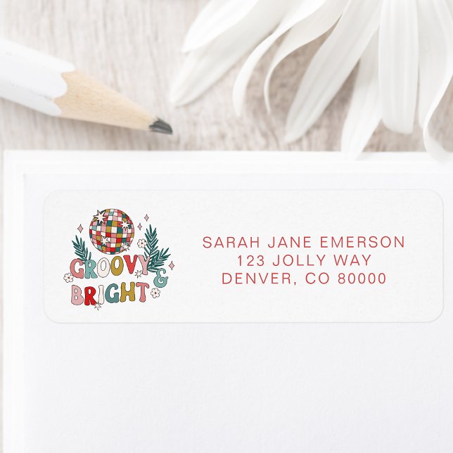 Retro Holiday Return Address Label (Colorful Retro Groovy Bright Personalized Holiday Return Address Label by Painted Paperie
)