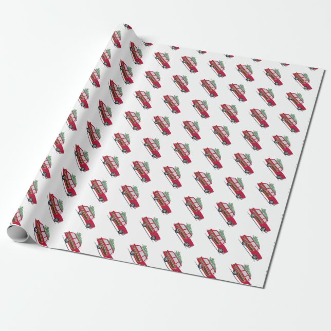 Retro Holiday station wagon wrapping paper (Unrolled)