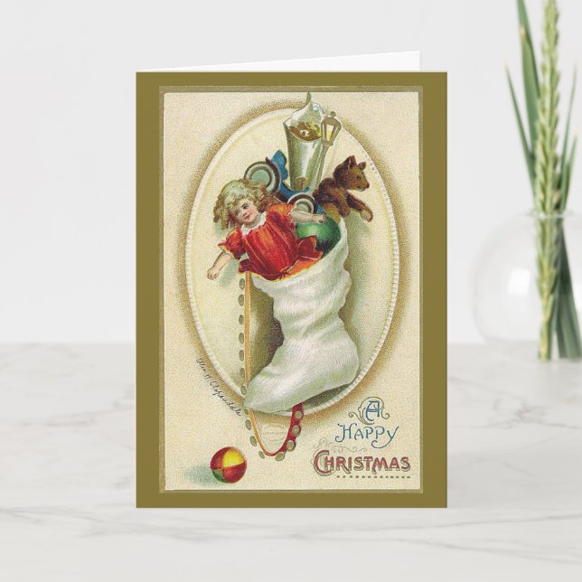 Retro Holiday Stocking with Toys Christmas (Front)