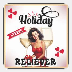 Retro Holiday Stress Reliever Pinup Square Sticker
