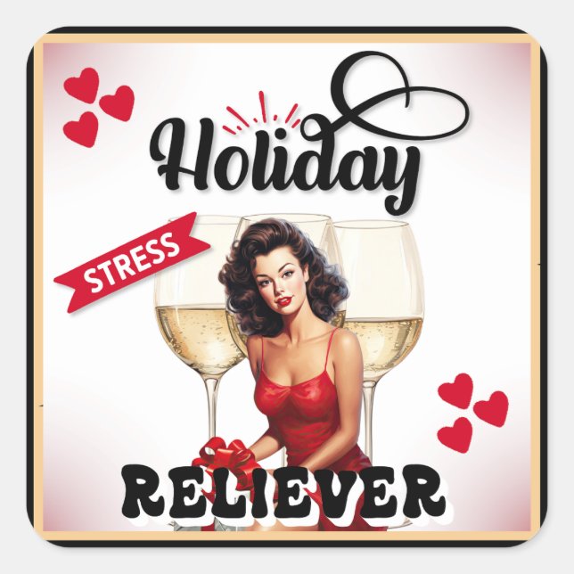 Retro Holiday Stress Reliever Pinup Square Sticker (Front)