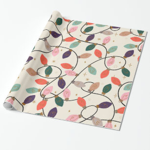 Retro Holiday String Lights Pattern Wrapping Paper