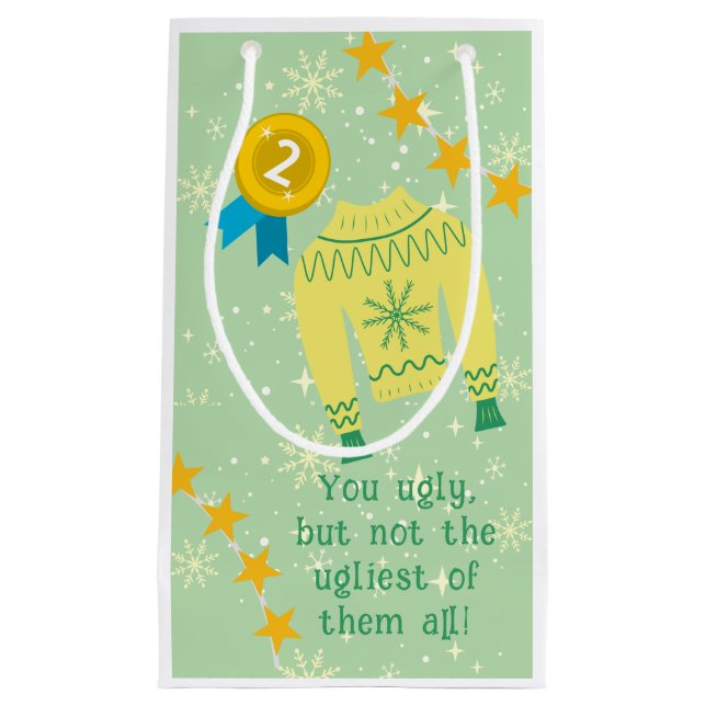 Retro Holiday Ugly Sweater Christmas Party Small Gift Bag (Front)