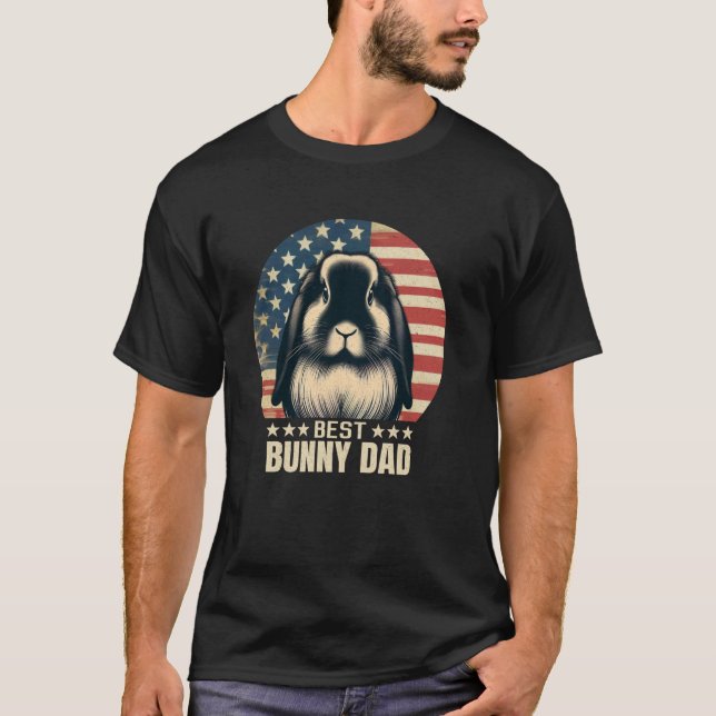 Retro Holland Lop Best Bunny Dad Rabbit July 4th U T-Shirt (Front)