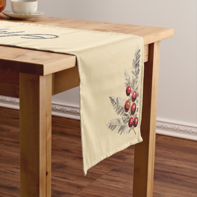 Retro Holly Berries and Evergreen Short Table Runner (In Situ)