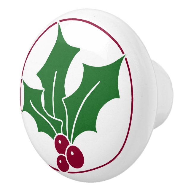 Retro Holly Berries III, Red Trim Ceramic Knob (Right)