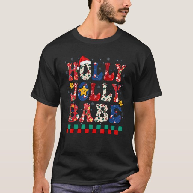 Retro Holly-Jolly Babe Merry Christmas Holiday Xma T-Shirt (Front)
