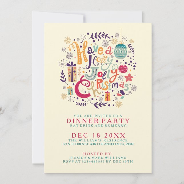 Retro Holly Jolly Colourful Christmas Diner Invite (Front)