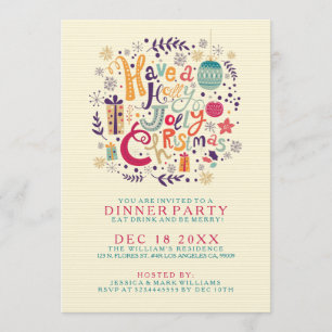 Retro Holly Jolly Colourful Christmas Diner Invite