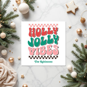 Retro Holly Jolly Vibes Custom Christmas Party Napkin