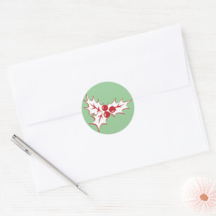 Retro Holly Leaves and Berries Christmas Stickers