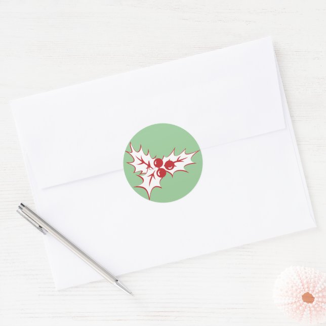 Retro Holly Leaves and Berries Christmas Stickers (Envelope)