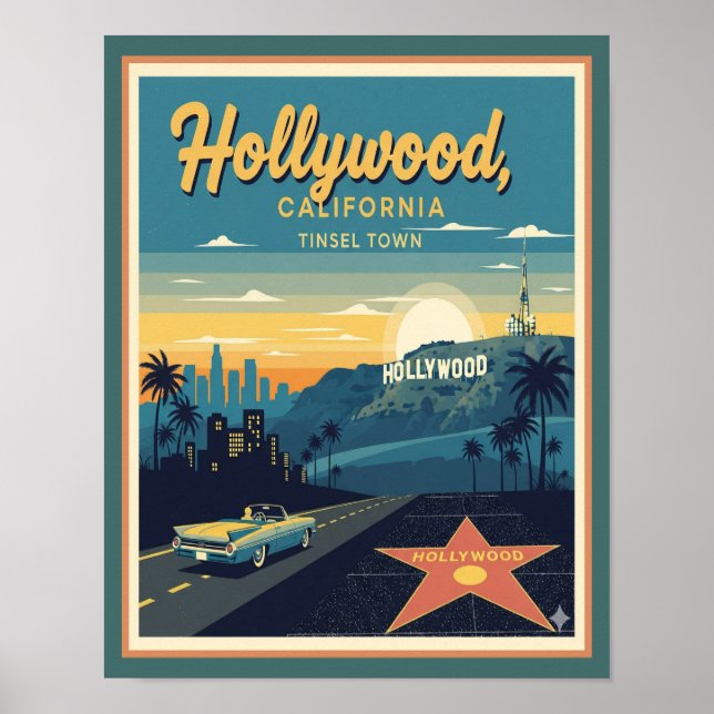 Retro Hollywood California Travel Poster (Front)