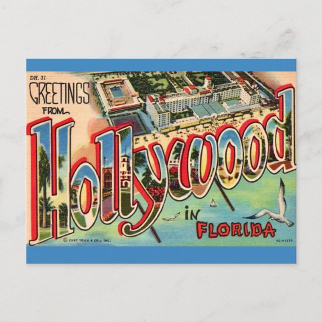 Retro Hollywood Florida Postcard (Front)