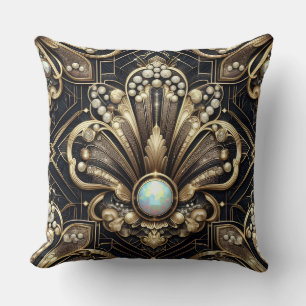 Retro Home Accents   Black and Gold Art Deco Cushion