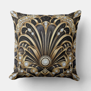 Retro Home Accents Black and Gold Art Deco Cushion