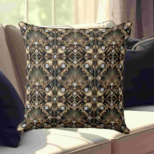 Retro Home Accents Black and Gold Art Deco Cushion