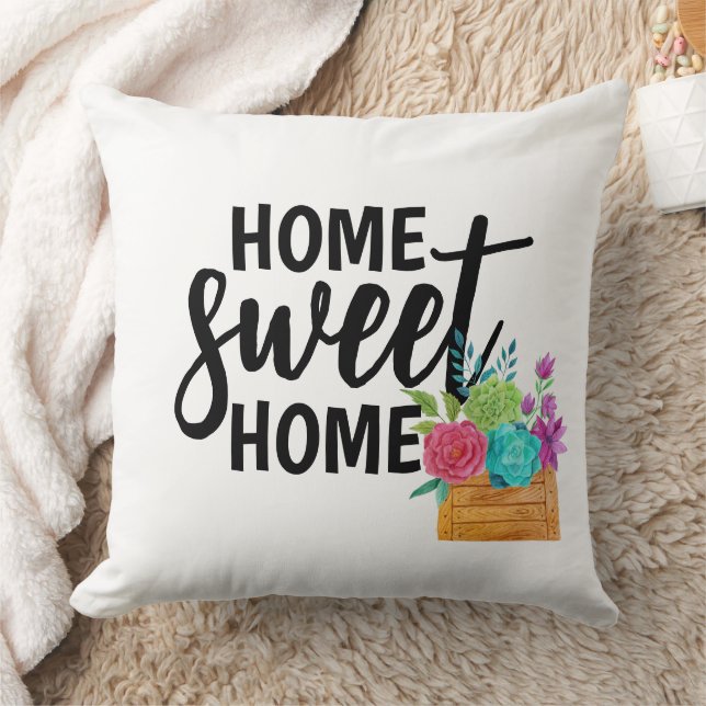 Retro Home Sweet Home Boho Wildflowers Cushion (Blanket)
