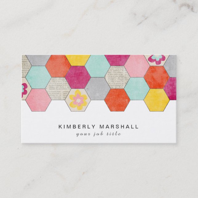 Retro Honeycomb Design Business Cards / Blue (Front)