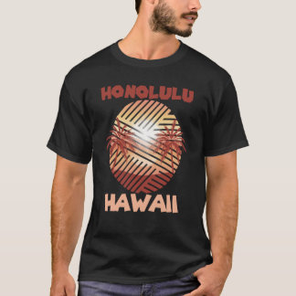 Retro Honolulu Hawaii Palm trees Ocean Surfing T-Shirt