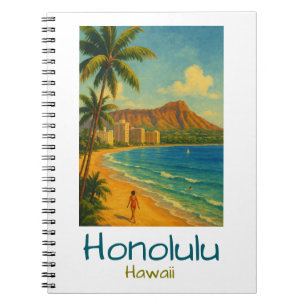 Retro Honolulu Hawaii Waikiki Beach Notebook