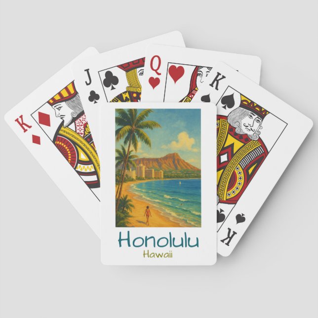 Retro Honolulu Hawaii Waikiki Beach Playing Cards (Back)