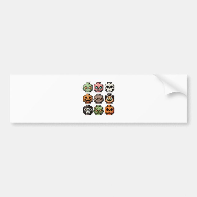 Retro Horror Bricks Head Scary Halloween Mask Bumper Sticker (Front)