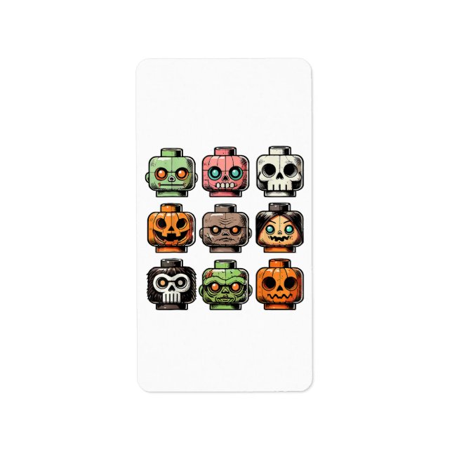 Retro Horror Bricks Head Scary Halloween Mask Label (Front)