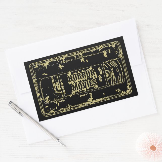 Retro Horror Movies VHS Tape Design Gold Rectangular Sticker (Envelope)
