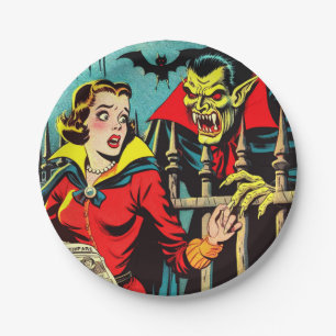 Retro Horror Vampire Comics Paper Plate