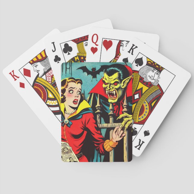 Retro Horror Vampire Comics Playing Cards (Back)