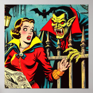 Retro Horror Vampire Comics Poster