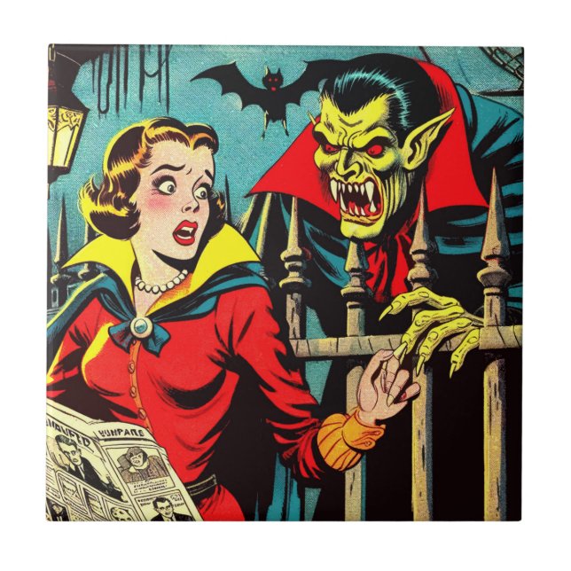 Retro Horror Vampire Comics Tile (Front)