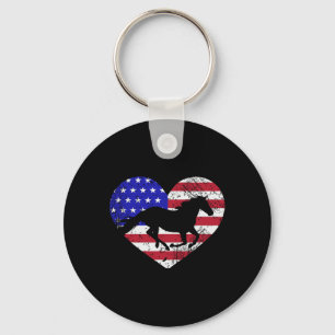 Retro Horse American Flag Heart 4th Of July Usa Pa Key Ring
