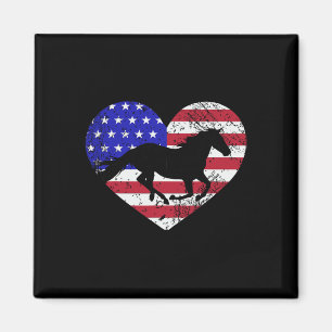 Retro Horse American Flag Heart 4th Of July Usa Pa Magnet