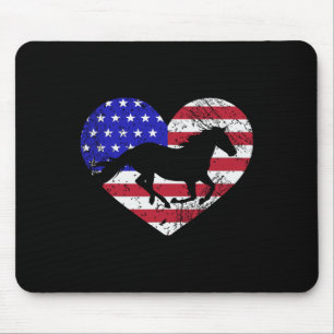 Retro Horse American Flag Heart 4th Of July Usa Pa Mouse Mat