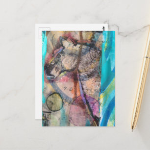 Retro Horse on a Blue Background Mixed Media Postcard