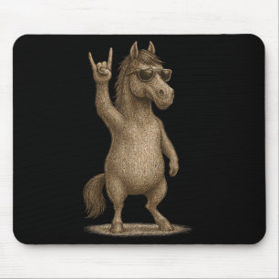 Retro Horse Rock On Music Funny Gift Men Women Boy Mouse Mat