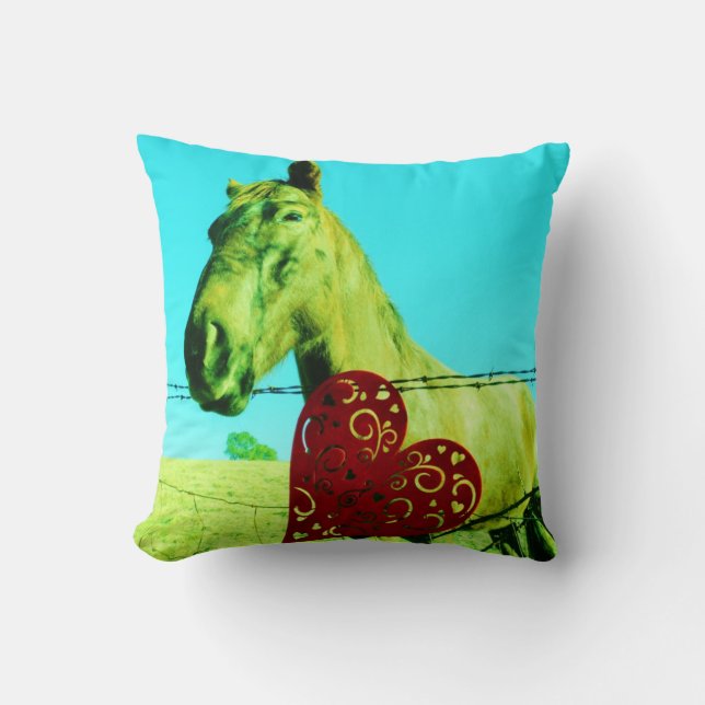 Retro Horse Valentine Heart Cushion (Front)