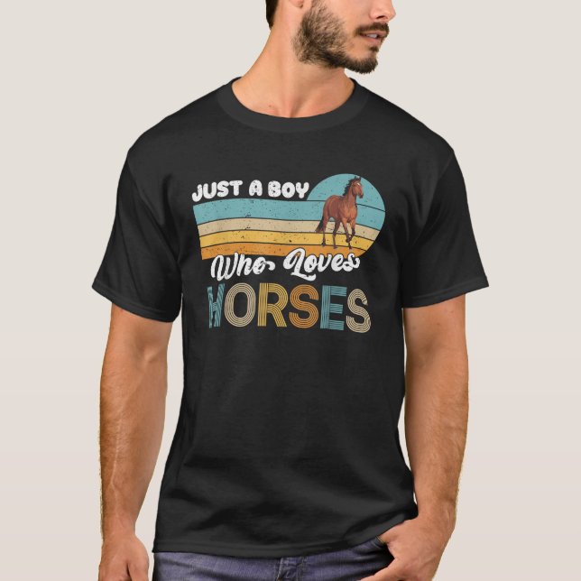 Retro Horseback Riding Lover Just A Boy Who Loves  T-Shirt (Front)