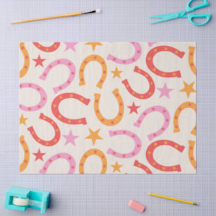 Retro Horseshoes pattern with stars in orange pink Tissue Paper