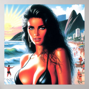 Retro Hot Beach Girl Poster