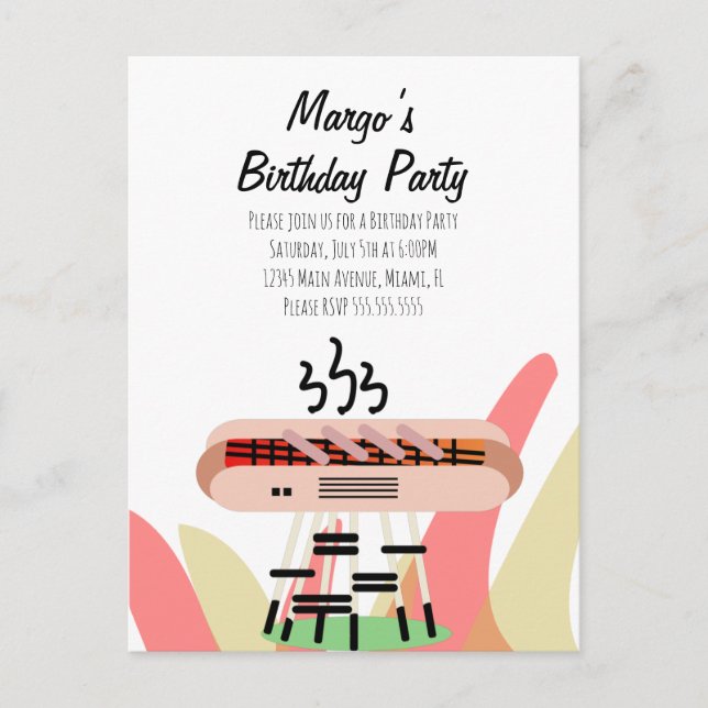 Retro Hot Dog Cookout Party Birthday Postcard (Front)