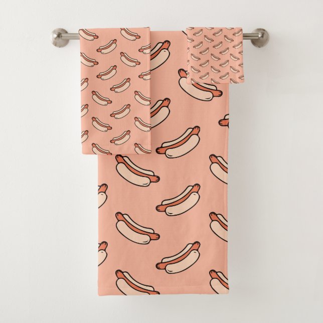 Retro Hot Dog Seamless Pattern Bath Towel Set (Insitu)