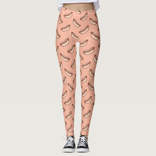 Retro Hot Dog Seamless Pattern Leggings (Front)