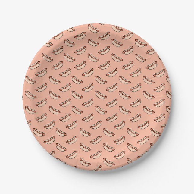 Retro Hot Dog Seamless Pattern Paper Plate (Front)