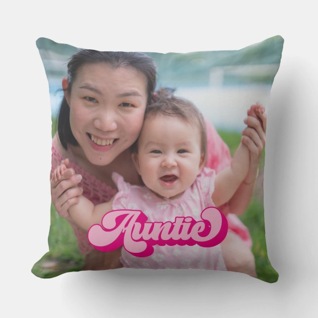 Retro Hot Pink Auntie Photo Cushion (Front)
