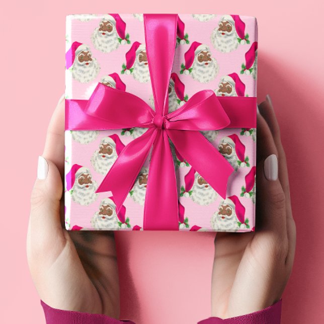 Retro Hot Pink Black Santa Xmas Wrapping Paper (Creator Uploaded)